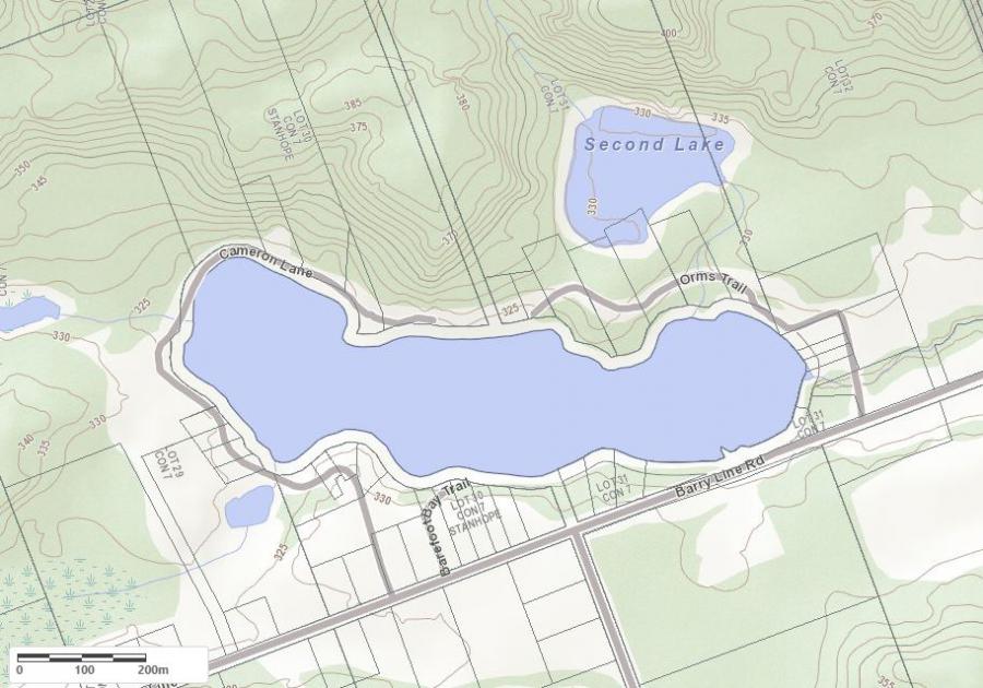 Topographical Map of Little Cameron Lake in Municipality of Algonquin Highlands and the District of Haliburton
